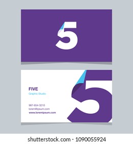 Logo number "5", with business card template. Vector graphic design elements for company logo.