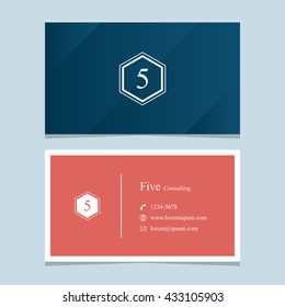 Logo number "5", with business card template. Vector graphic design elements for company logo.