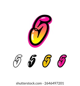 Logo number 5, graffiti numeral five, set of four different art sign for your brand name design, vector illustration 10 EPS