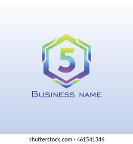 logo number 5 hexagon rainbow color