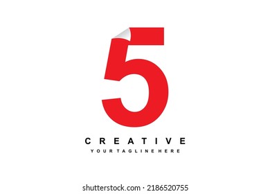 logo number 5 with paper folds. red number 5 design. suitable for business, birthday, anniversary, age, celebration, company, product promotion, etc
