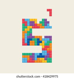 Logo number "5", video game pixel style. Editable vector design. 