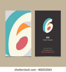 Logo number "6", with business card template. Vector graphic design elements for company logo.