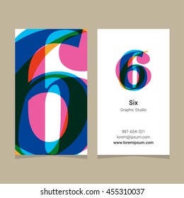 Logo number "6", with business card template. Vector graphic design elements for company logo.