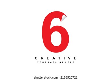 logo number 6 with paper folds. red number 6 design. suitable for business, birthday, anniversary, age, celebration, company, product promotion, etc