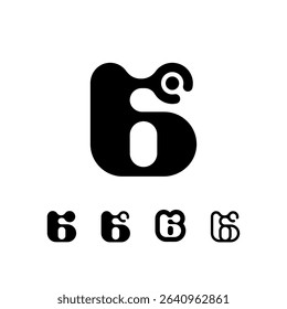 Logo Number 6, set of five different numeral six for your brand name design, vector illustration 10 EPS