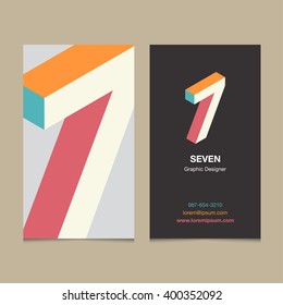 Logo number "7", with business card template. Vector graphic design elements for company logo.