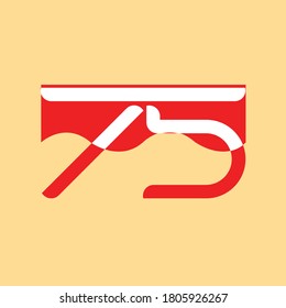 logo number 75, in red and white