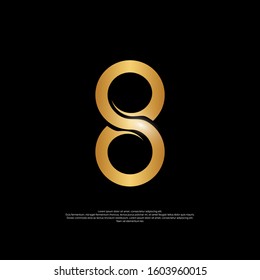 Logo number 8 with a gold bandage forming an infinity, vector logo design.