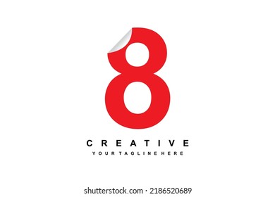 logo number 8 with paper folds. red number 8 design. suitable for business, birthday, anniversary, age, celebration, company, product promotion, etc