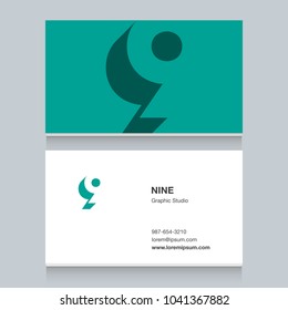 Logo number "9", with business card template. Vector graphic design elements for company logo.