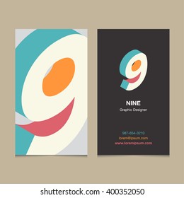 Logo number "9", with business card template. Vector graphic design elements for company logo.