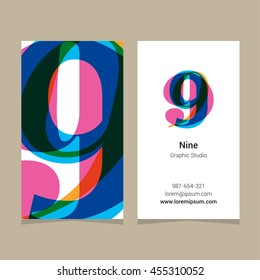 Logo number "9", with business card template. Vector graphic design elements for company logo.