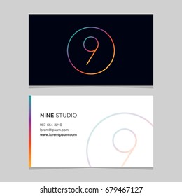 Logo number "9", with business card template. Vector graphic design elements for company logo.