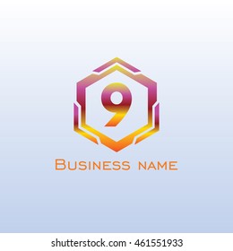 logo number 9 hexagon hot gradient color