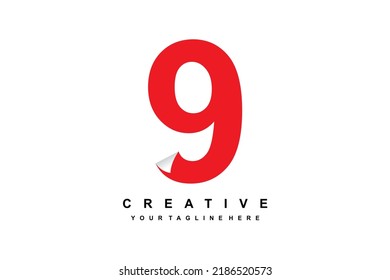 logo number 9 with paper folds. red number 9 design. suitable for business, birthday, anniversary, age, celebration, company, product promotion, etc
