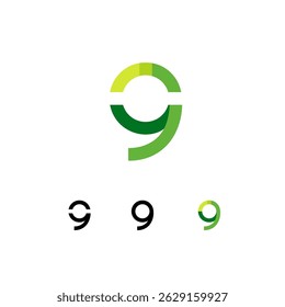 Logo number 9, trendy modern numeral nine, set of four different numbers for your brand name design, vector illustration 10 EPS