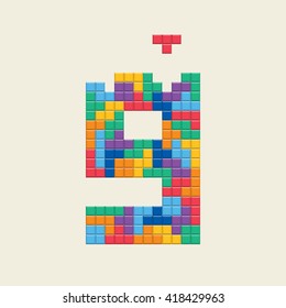 Logo number "9", video game pixel style. Editable vector design. 