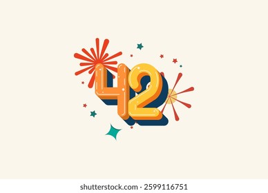 Logo Number Colorful 42th, 42th Happy Birthday or Anniversary with fireworks concept. Happiness and funny design concept.