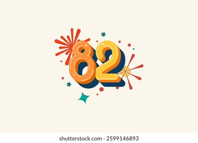 Logo Number Colorful 82th, 82th Happy Birthday or Anniversary with fireworks concept. Happiness and funny design concept.