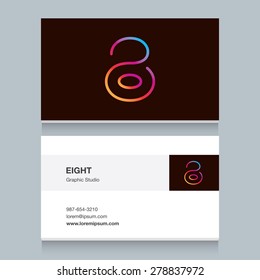 Logo number eight "8", with business card template. Vector design fully editable. 