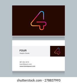 Logo number four "4", with business card template. Vector design fully editable. 