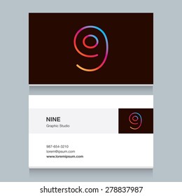 Logo number nine "9", with business card template. Vector design fully editable. 