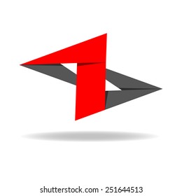 Logo number one, abstract digit 1, bending origami paper material design 