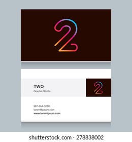 Logotipo número dos "2", con plantilla de tarjeta de visita. Diseño de vectores totalmente editable. 