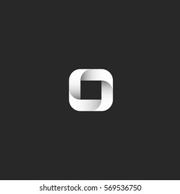 Logo O letter gradient square geometric shape, black and white ribbon smooth lines style, tech emblem mockup, technology identity icon