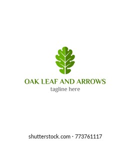 Logo oak leaf and arrow, vector ecology, wooden products, feed