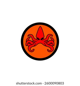 The logo of an octopus animal is red and surrounded by a black line