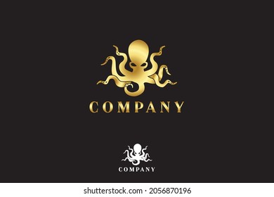 logo with octopus icon. gold color is simple but still elegant and looks luxurious. suitable for companies related to sea, ocean, and culinary. company name and color can be changed.