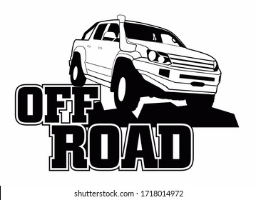 Logo Off Road. camión y letras de fondo de color blanco y negro