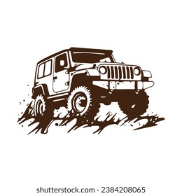 Logo of off road jeep 4x4 car silhouette visit mountain concept isolated icon vector