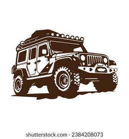 A logo of off road jeep 4x4 car silhouette visit mountain concept isolated vector