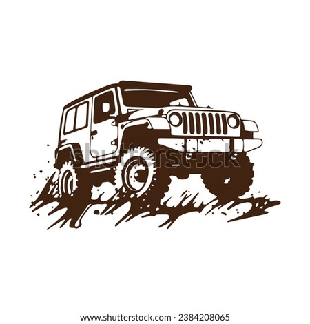 Logo of off road jeep 4x4 car silhouette visit mountain concept isolated icon vector