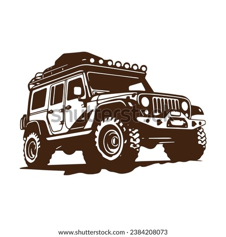 A logo of off road jeep 4x4 car silhouette visit mountain concept isolated vector