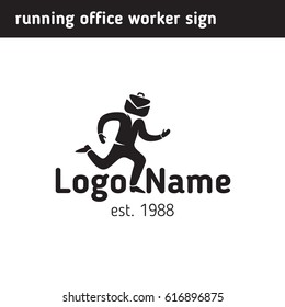 Logo office worker hurries to work