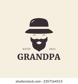 Logo des alten Mannes in Hut Bart Vintage Opa Vektorsymbol minimalistisches Design