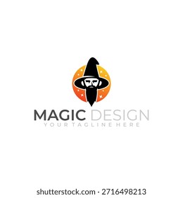 logotipo de um bruxo velho com seu chapéu e barba longa, logotipos mágicos