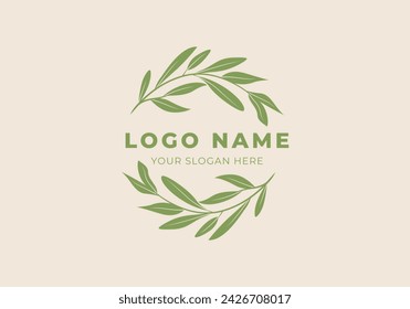 logo Olive branch leaf upside down. Border, template logo design. Editable color