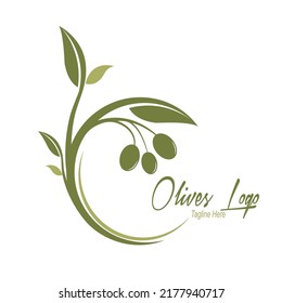 Logo of olives or olive oil. Vector template for a logo, brand, product label or sticker. Flat style