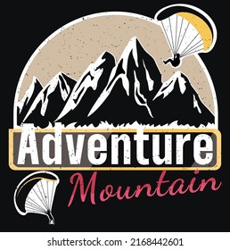 Logo on the background of rocks on a black background with mountains. Adventure. Vector stock illustration. Lost icon. Retro