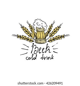 Logo on the beer theme. Color doodle icon on a theme Brasserie. Vector illustration. Illustration in the style of hand-drawnL