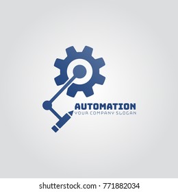 Logo On The Theme Of Automation With A Gear And A Robotic Writing Arm