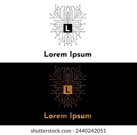 
logo on the theme of high technology with a microchip and wood.
