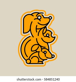 Logo on the theme of pets. Dog, cat, rabbit. Isolated object with an outline. Vector illustration. Line style 