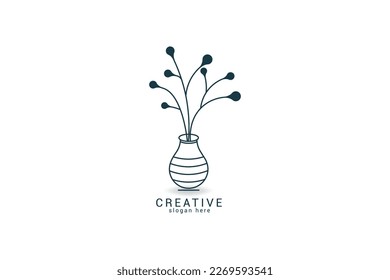 logo on which an abstract image of an elegant vase with flowers.