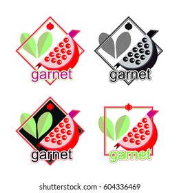 The logo on a white background. Print pomegranate. Half of the grenade icon. Healthy eating. Vitamin. Vector illustration.